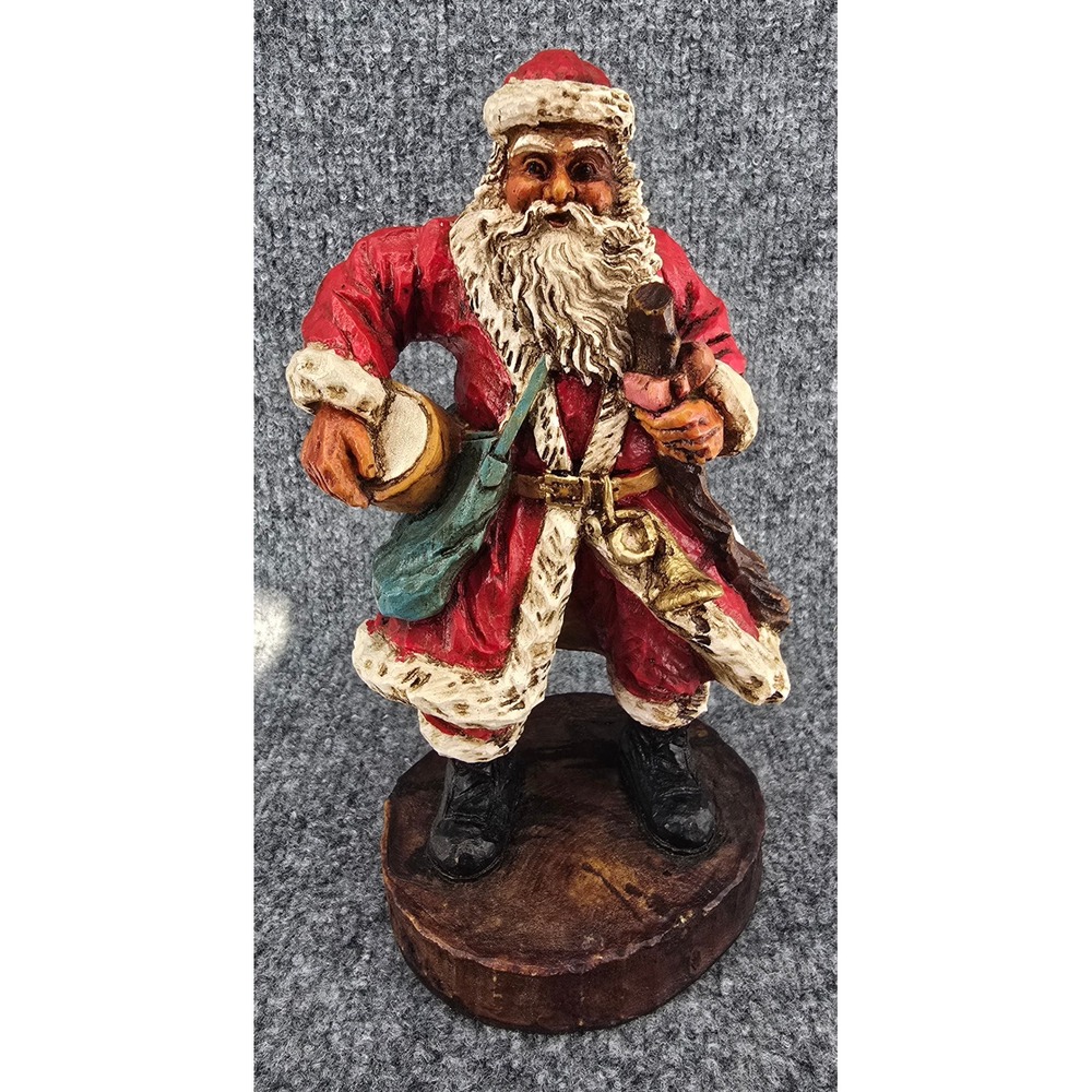 Kirkland's Father Christmas Santa Figurine Red Vtg 80s Resin Composite Rustic